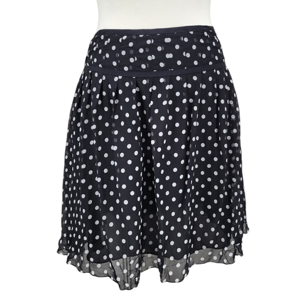 Lauren Ralph Lauren Silk Chiffon Pleated Black with White Polka-dots Midi Skirt